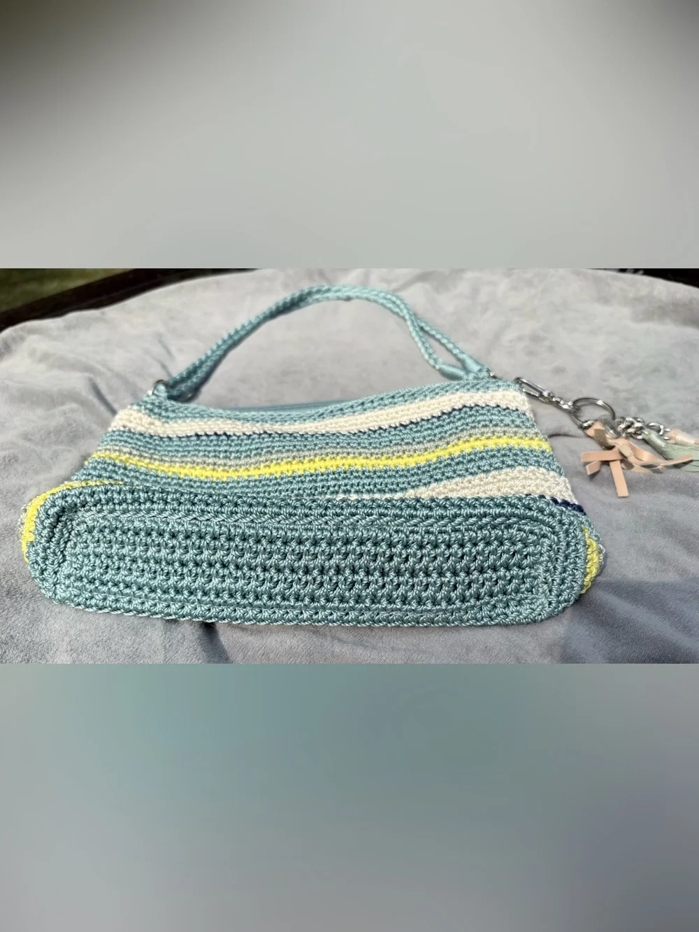 The Sak Striped Crochet Shoulder Bag in Aqua, Navy, Cream & Yellow